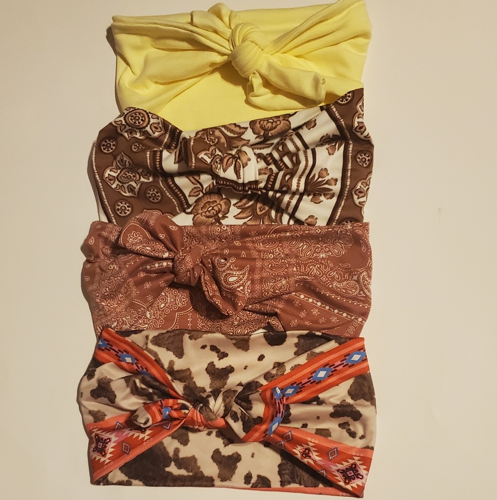 Set of Four Knotted Headbands - Yellow and Brown Tones